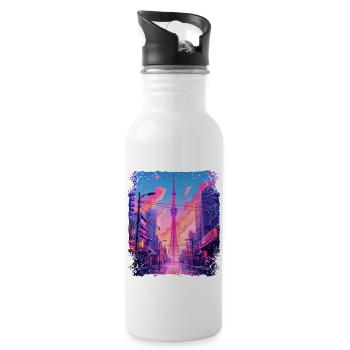 Vaporwave Ästhetischer japanischer Skytree Tokyo Sight - Trinkflasche mit integriertem Trinkhalm - Weiß - Rechts