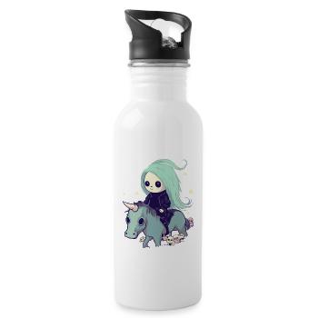 Pastell Goth Kawai Tod Sensenmann Mädchen Einhorn - Trinkflasche mit integriertem Trinkhalm - Weiß - Rechts