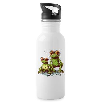 Cool green frogs with orange sunglasses - Water bottle with straw - white - Right