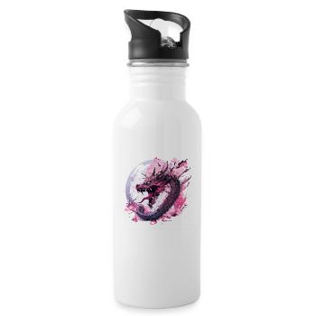 Japanese Tokyo Dragon Asian inspired retro 80’s - Water bottle with straw - white - Right