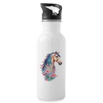 Beautiful horses breed horse with pastel flowers - Water bottle with straw - white - Right