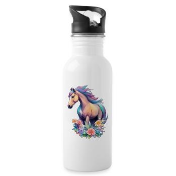 Horse flowers artwork with beautiful pastel colors - Water bottle with straw - white - Right