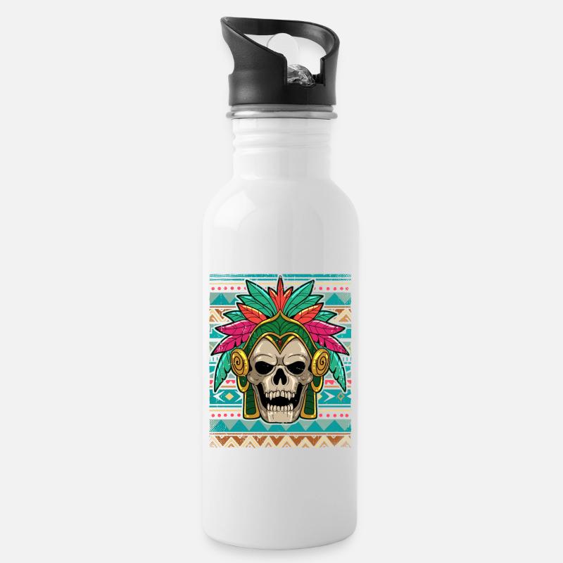 Mexican Aztec warrior Aztecs - Water bottle with straw - white