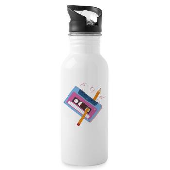 Retro Kasette - Trinkflasche mit integriertem Trinkhalm - Weiß - Rechts