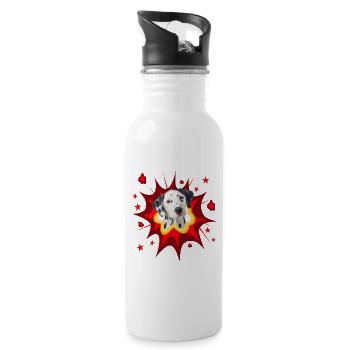 Comic Dog Design - Pow - Dalmatian - Water bottle with straw - white - Right