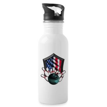 America Flag USA Bowling Ball Pin Bowler - Water bottle with straw - white - Right