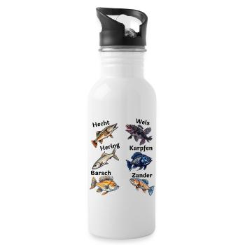 Angler Fische - Trinkflasche mit integriertem Trinkhalm - Weiß - Rechts