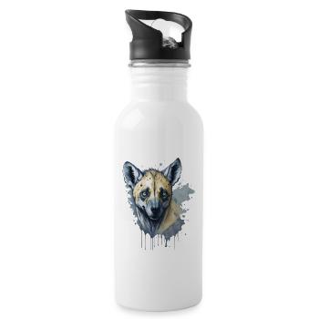 Aquarell Hyäne - Trinkflasche mit integriertem Trinkhalm - Weiß - Rechts