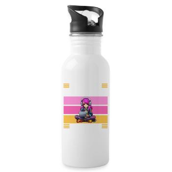 Gaming Konsole PC Zockerin Mädchen Gamer Girl - Trinkflasche mit integriertem Trinkhalm - Weiß - Rechts