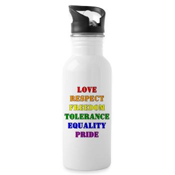 Pride 2023 Regenbogen Wörter und Farben - Trinkflasche mit integriertem Trinkhalm - Weiß - Rechts