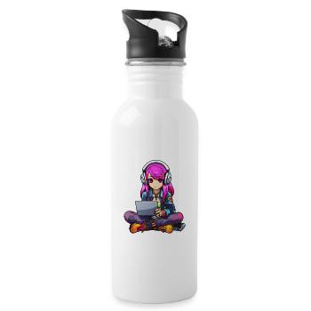 Gaming Konsole PC Zockerin Mädchen Gamer Girl - Trinkflasche mit integriertem Trinkhalm - Weiß - Rechts
