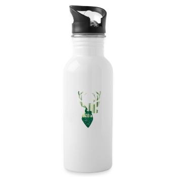 Deer Nature Forest Outdoor Hunting Hunter Antlers - Water bottle with straw - white - Right