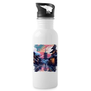 Japan Vaporwave Japanische Alpen Takayama Village - Trinkflasche mit integriertem Trinkhalm - Weiß - Rechts