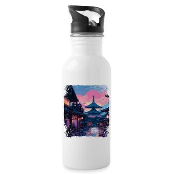 Japanische Alpen Vaporwave Japan Takayama Village - Trinkflasche mit integriertem Trinkhalm - Weiß - Rechts