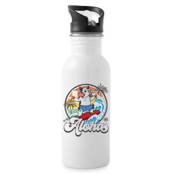 Aloha Hawaiian Hawaiian Surfer Surfing - Water bottle with straw - white - Right