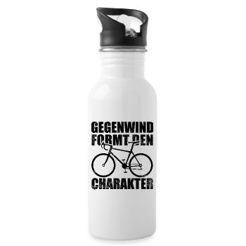 Gegenwind formt den Charakter - Fahrrad Spruch - Trinkflasche mit integriertem Trinkhalm - Weiß - Rechts