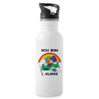 Ich Bin 1 Klasse Einschulung Schulanfang - Trinkflasche mit integriertem Trinkhalm - Weiß - Rechts