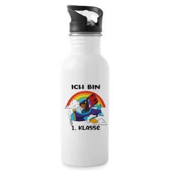 Ich Bin 1 Klasse Einschulung Schulanfang - Trinkflasche mit integriertem Trinkhalm - Weiß - Rechts