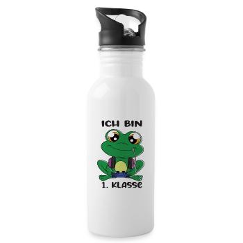 Ich Bin 1 Klasse Einschulung Schulanfang - Trinkflasche mit integriertem Trinkhalm - Weiß - Rechts