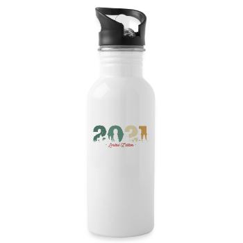 Vintage Geburtstagsgeschenk Wald 2021 - Trinkflasche mit integriertem Trinkhalm - Weiß - Rechts