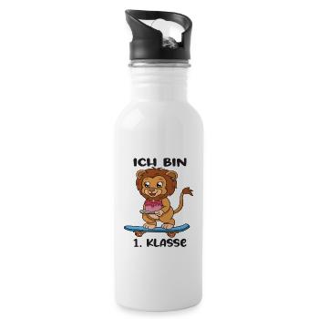 Ich Bin 1 Klasse Einschulung Schulanfang - Trinkflasche mit integriertem Trinkhalm - Weiß - Rechts