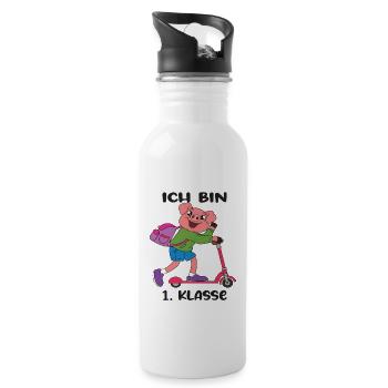 Ich Bin 1 Klasse Einschulung Schulanfang - Trinkflasche mit integriertem Trinkhalm - Weiß - Rechts