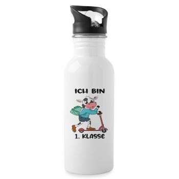 Ich Bin 1 Klasse Einschulung Schulanfang - Trinkflasche mit integriertem Trinkhalm - Weiß - Rechts