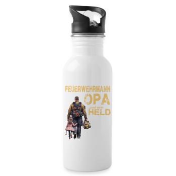 Feuerwehrmann Opa und Enkel - Feuerwehr Großvater - Trinkflasche mit integriertem Trinkhalm - Weiß - Rechts