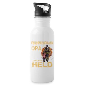 Feuerwehrmann Opa und Enkel - Feuerwehr Großvater - Trinkflasche mit integriertem Trinkhalm - Weiß - Rechts