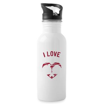 I Love Ping Pong Red Heart Funny Table Tennis - Water bottle with straw - white - Right