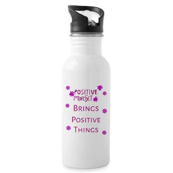 Positive Mindset Brings Positive Things - Water bottle with straw - white - Right