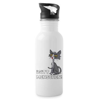 Igitt Menschen, Katze - Trinkflasche mit integriertem Trinkhalm - Weiß - Rechts