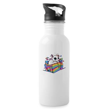 Cute Lesbian Gay Cat LGBT Lover Humor Kitten Fun - Water bottle with straw - white - Right