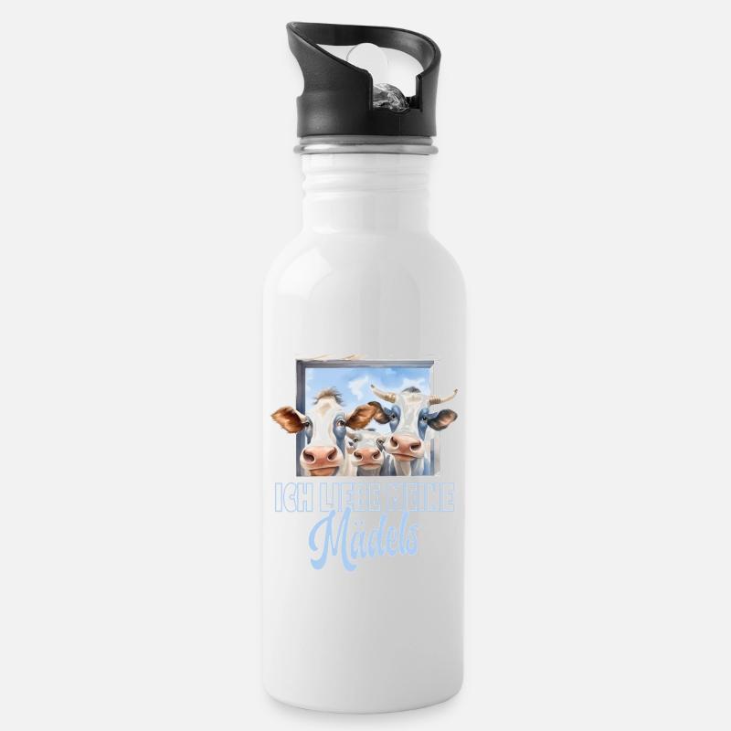 Ich liebe meine Mädels, Kuh, Kühe - Trinkflasche mit integriertem Trinkhalm - Weiß