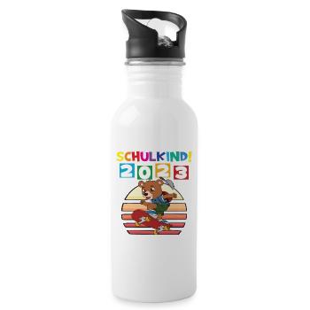 Schulkind 2023 Einschulung 2023 Schulanfang - Trinkflasche mit integriertem Trinkhalm - Weiß - Rechts