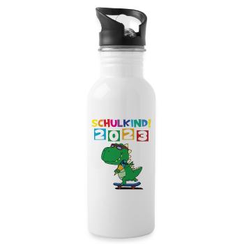 Schulkind 2023 Einschulung 2023 Schulanfang - Trinkflasche mit integriertem Trinkhalm - Weiß - Rechts
