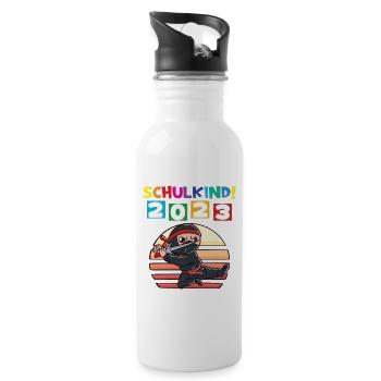 Schulkind 2023 Einschulung 2023 Schulanfang - Trinkflasche mit integriertem Trinkhalm - Weiß - Rechts