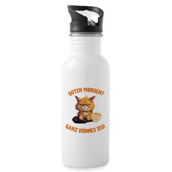 Guten Morgen? Ganz dünnes Eis! Morgenmuffel Katze - Trinkflasche mit integriertem Trinkhalm - Weiß - Rechts
