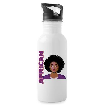 Frau mit Afro und Schriftzug African - Trinkflasche mit integriertem Trinkhalm - Weiß - Rechts