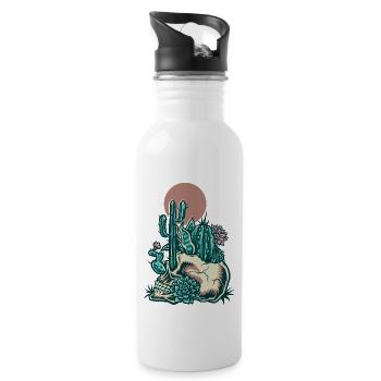 Totenkopf mit Kaktus - Trinkflasche mit integriertem Trinkhalm - Weiß - Rechts