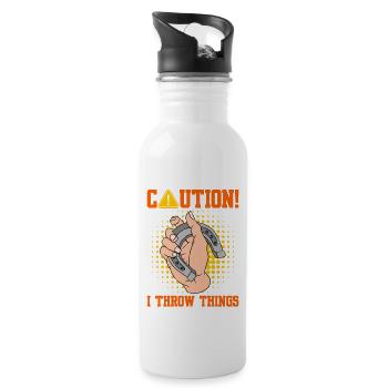 Caution I Throw Things Horseshoe Pitching - Trinkflasche mit integriertem Trinkhalm - Weiß - Rechts