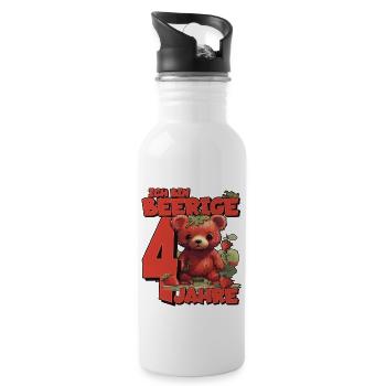 4. Geburtstag Jahre Kindergeburtstag - Erdbeer Bär - Trinkflasche mit integriertem Trinkhalm - Weiß - Rechts