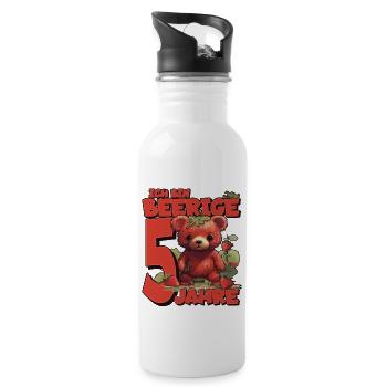 5. Geburtstag Jahre Kindergeburtstag - Erdbeer Bär - Trinkflasche mit integriertem Trinkhalm - Weiß - Rechts