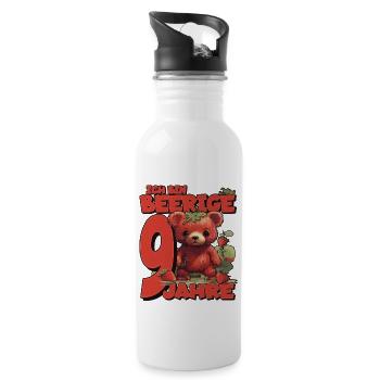9. Geburtstag Jahre Kindergeburtstag - Erdbeer Bär - Trinkflasche mit integriertem Trinkhalm - Weiß - Rechts