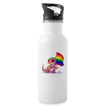 Dinosaure LGBT Pride Jeu de mots drapeau arc-en-ciel transgenre - Gourde avec paille intégrée - blanc - Droite