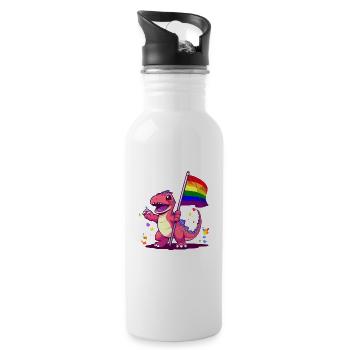 Pink Dinosaur With Flag Rainbow Transgender Humor - Water bottle with straw - white - Right