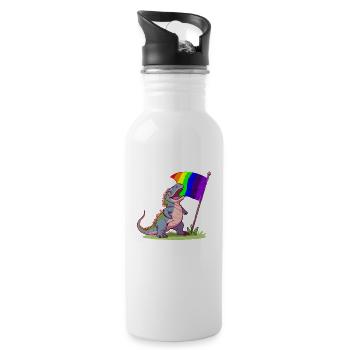 Drôle de dinosaure LGBTQ Communauté arc-en-ciel Jeu de mots - Gourde avec paille intégrée - blanc - Droite