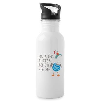 Nu aber Butter bei die Fische - Trinkflasche mit integriertem Trinkhalm - Weiß - Rechts