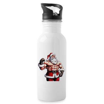 Santa the Strongman: Weihnachtliche Bodybuilder-Kleidung - Trinkflasche mit integriertem Trinkhalm - Weiß - Rechts