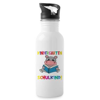 Tschüss Kindergarten Ich Bin Jetzt Ein Schulkind! - Trinkflasche mit integriertem Trinkhalm - Weiß - Rechts